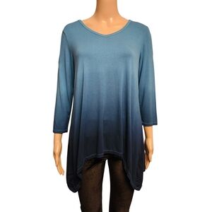 Blue Ombre Stretchy Cold Shoulder Asymmetrical Top